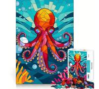 Puzzle da 1000 pezzi con polpo in vetro colorato in un mare blu profondo, ideale per adulti, gioco di logica e serenità, con taglio preciso, perfetto come regalo di Natale (50x75cm)