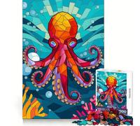 Puzzle da 1000 pezzi con polpo in vetro colorato in un mare blu profondo, ideale per adulti, gioco di logica e serenità, con taglio preciso, perfetto come regalo di Natale (50x75cm)