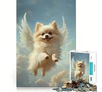 Puzzle da 1000 pezzi con Pomerania e ali d'angelo per adolescenti, gioco di logica e rilassamento, con bordi sottili, da collezione (38x26cm)