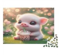 Puzzle da 1000 pezzi con porchetto che beve bubble tea | Porchetto colorato | Pezzi montati con precisione | Cartone premium | Per principianti 70x50cm