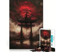 Puzzle da 1000 pezzi con porta Torii e luna rossa per ragazzi, gioco di logica fine, facile da completare, bordi precisi, regalo per le festività (50x75cm)