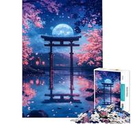 Puzzle da 1000 pezzi con portale Torii giapponese illuminato dalla luna e fiori di ciliegio Aiuta a stimolare la mente riduce lo stress ed è un gioco pratico adatto a persone dai 14 anni in su 50x75cm