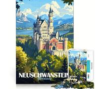 Puzzle da 1000 pezzi con poster del Castello di Neuschwanstein per adulti, ideale per stimolare la memoria, divertimento al chiuso e assemblaggio di motivi, regalo di Natale (50x75cm)