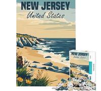 Puzzle da 1000 pezzi con poster della costa del New Jersey Gioco avvincente per coltivare la pazienza educativo antistress regalo di compleanno (dimensioni 38x26cm)
