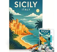 Puzzle da 1000 pezzi con poster della Sicilia, giocattolo fai-da-te, rilassante e stimolante per la mente, compleanno e Natale 38x52cm