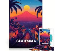 Puzzle da 1000 pezzi con poster di viaggio del Guatemala e vista del vulcano,ideale per decorazioni,giochi cognitivi,regalo per un divertimento senza limiti,gioco di compleanno (50x75cm)