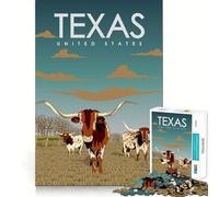 Puzzle da 1000 pezzi con poster di viaggio dello stato del Texas, incastro perfetto, sfida creativa, gioco per il tempo libero, divertente regalo di compleanno (38x52cm)