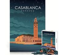 Puzzle da 1000 pezzi con poster di viaggio di Casablanca per adolescenti, stimolante per la mente, per un relax consapevole, con bordi lisci, elegante regalo di Natale (38x52cm)