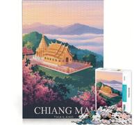 Puzzle da 1000 pezzi con poster di viaggio di Chiang Mai, Thailandia, gioco rompicapo, decorazione per la casa, con pezzi di forma casuale completamente ad incastro 38x26cm
