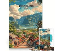 Puzzle da 1000 pezzi con poster di viaggio di Vientiane, Laos, pezzi ben definiti, gioco per lo sviluppo delle capacità cognitive, divertimento e relax, decorazione natalizia (50x75cm)