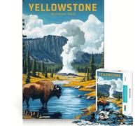 Puzzle da 1000 pezzi con poster di viaggio vintage del Parco Nazionale di Yellowstone,gioco cognitivo divertente con struttura a incastro precisa,attività per rafforzare i legami affettivi