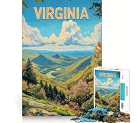 Puzzle da 1000 pezzi con poster di viaggio vintage delle colline panoramiche della Virginia ideale per adulti Puzzle giocattolo per la casa per divertirsi con tagli precisi regalo di Babbo Natale