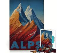 Puzzle da 1000 pezzi con poster vintage della catena montuosa delle Alpi,gioco di logica divertente,design a incastro perfetto, riunioni di famiglia (50x75cm)