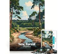 Puzzle da 1000 pezzi con poster vintage della New Forest, Inghilterra, per adulti, gioco intelligente, rilassante e divertente, con un motivo da assemblare, un regalo elegante (38x52cm)