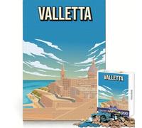 Puzzle da 1000 pezzi con poster vintage di Valletta, Malta, ideale per adolescenti, stimolazione mentale, divertimento e svago, taglio di alta qualità, regalo perfetto (38x26cm)