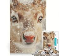 Puzzle da 1000 pezzi con primo piano di un cervo nella neve, tema natalizio, gioco interattivo, regalo di compleanno, compleanno e Natale 38x26cm