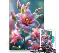 Puzzle da 1000 pezzi con primo piano di un fiore di giglio rosa, ideale per adulti, un gioco che stimola la mente, perfetto per il relax e il divertimento Dimensioni: 38x52cm