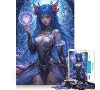 Puzzle da 1000 pezzi con principessa fantasy dai capelli blu,disegno ritagliato con precisione,sfida intelligente e divertente,gioco di svago,regalo di Natale 50x75cm