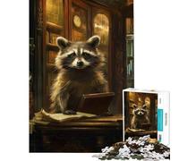 Puzzle da 1000 pezzi con procione biblioteca lettura gioco educativo sfida giocattolo educativo sfida impegnativa regalo per compleanni (dimensioni 38x26cm)