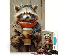 Puzzle da 1000 pezzi con procione che beve caffè per adulti, gioco intelligente, rilassante e divertente da assemblare, regalo perfetto (38x26cm)