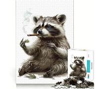 Puzzle da 1000 pezzi con procione che fuma cannabis, ideale per adolescenti, gioco di logica, facile da usare, bordi precisi, regalo per le feste (38x26cm)