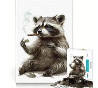 Puzzle da 1000 pezzi con procione che fuma cannabis, ideale per adolescenti, per migliorare la memoria, per un relax informale e per un'esposizione artistica di alta qualità (50x75cm)