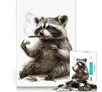 Puzzle da 1000 pezzi con procione che fuma cannabis ideale per adolescenti per rafforzare la memoria rilassante e divertente con bordi lisci perfetto per la lista dei desideri di Babbo Natale