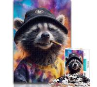 Puzzle da 1000 pezzi con procione che indossa un cappello, puzzle da 1000 pezzi per adulti e adolescenti, gioco stimolante e gioco per famiglie, regali di Babbo Natale segreto, 26x38cm