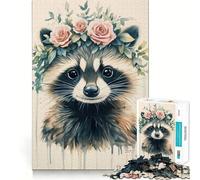 Puzzle da 1000 pezzi con procione e corona di fiori per adolescenti, stimola la memoria, favorisce la calma e offre un regalo di alta qualità (38x26cm)