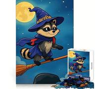 Puzzle da 1000 pezzi con procione e strega che volano su una scopa, ideale per adulti, per un allenamento mentale e una fuga rilassante, con taglio uniforme e un regalo perfetto per le vacanze 50x75cm