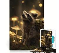 Puzzle da 1000 pezzi con procione e zaino nella foresta di funghi, per adulti, ideale per esercitare la mente, creare legami familiari, con taglio di precisione e come regalo creativo (50x75cm)