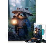 Puzzle da 1000 pezzi con procione in kimono e lanterna per ragazzi, ideale per migliorare la memoria, per un relax informale e per esporre opere d'arte dai tagli netti (38x52cm)
