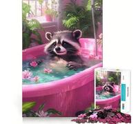 Puzzle da 1000 pezzi con procione nella vasca rosa, ideale per adulti, stimola la mente, favorisce il relax e il riposo Taglio preciso Articolo perfetto per i desideri di Babbo Natale (50x75cm)