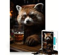 Puzzle da 1000 pezzi con procione rosso che beve birra, per adulti, gioco stimolante per la mente, divertente e rilassante, con tagli precisi, ideale come regalo di Natale (38x52cm)