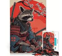 Puzzle da 1000 pezzi con procione samurai, katana e fiori di ciliegio, ideale per adulti, per rafforzare la memoria, per il divertimento di gruppo, con bordi puliti ed elegante (38x52cm)