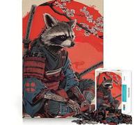 Puzzle da 1000 pezzi con procione samurai, katana e fiori di ciliegio per adulti, ideale per migliorare la memoria, alleviare l'ansia, con bordi precisi, perfetto per Natale (50x75cm)