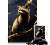 Puzzle da 1000 pezzi con procione su ramo e dettagli dorati per adulti, ideale per il tempo libero a casa, perfetto come regalo di compleanno (38x26cm)