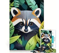 Puzzle da 1000 pezzi con procione tra le foglie della giungla per ragazzi, gioco rilassante, evasione, bordi precisi, (38x52cm)