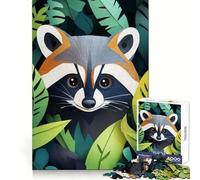 Puzzle da 1000 pezzi con procione tra le foglie della giungla per ragazzi, gioco rilassante, evasione, bordi precisi, (38x52cm)