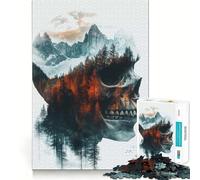 Puzzle da 1000 pezzi con profilo di teschio e paesaggio montano nebbioso ideale per ragazzi stimola la logica favorisce il gioco rilassante e rappresenta un'opera d'arte di alta qualità da collezione