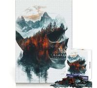 Puzzle da 1000 pezzi con profilo di teschio e paesaggio montano nebbioso ideale per ragazzi stimola la logica favorisce il gioco rilassante e rappresenta un'opera d'arte di alta qualità da collezione