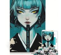 Puzzle da 1000 pezzi con protagonista una donna samurai in stile anime, un gioco per tutta la famiglia, divertente e spiritoso, compleanno e Natale 50x75cm