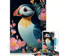 Puzzle da 1000 pezzi con pulcinella di mare e fiori, ideale per ragazzi Gioco rilassante con bordi precisi, regalo di alta qualità (38x26cm)