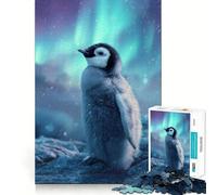 Puzzle da 1000 pezzi con pulcino di pinguino sotto l'aurora boreale per adulti ideale per stimolare la mente un gioco divertente e rilassante con bordi netti perfetto come regalo di Babbo Natale