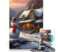 Puzzle da 1000 pezzi con pupazzo di neve e casetta in stile invernale per adolescenti, ideale per rafforzare la memoria e il legame familiare, con bordi precisi e un regalo pensato con cura (38x52cm)