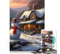 Puzzle da 1000 pezzi con pupazzo di neve e casetta in stile invernale per ragazzi, gioco di logica, momento di pace, taglio perfetto, lista dei desideri di Babbo Natale (50x75cm)