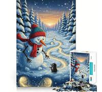 Puzzle da 1000 pezzi con pupazzo di neve e talpa in un paesaggio invernale per adolescenti ideale per rafforzare la memoria e il legame familiare con bordi precisi e un regalo pensato con cura