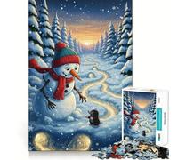 Puzzle da 1000 pezzi con pupazzo di neve e talpa in un paesaggio invernale per adulti ideale per stimolare la mente e il divertimento con bordi di alta qualità e un'opera d'arte da collezione