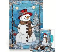 Puzzle da 1000 pezzi con pupazzo di neve in vetro colorato per adolescenti, gioco di logica mentale, tranquillo, con taglio preciso, oggetto dei desideri di Babbo Natale (38x52cm)