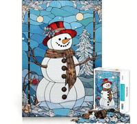 Puzzle da 1000 pezzi con pupazzo di neve in vetro colorato per adolescenti, ideale per migliorare la memoria, per un relax informale e per esporre opere d'arte dai tagli netti (38x26cm)